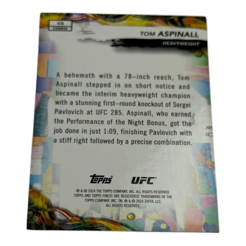 2024 Topps Finest UFC Tom Aspinall #49 Common Base Card Heavyweight